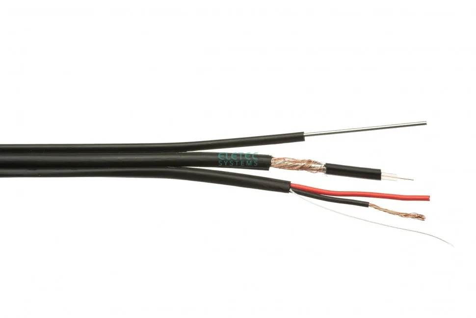 Кабель комбинированный RG59 B/U+2x0.75 мм2  75 Ом, Outdoor, плоский, с тросом, 500 м