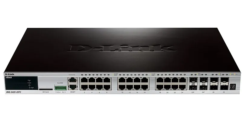 D-Link DGS-3420-28TC/B1A PROJ Управляемый стекируемый коммутатор 3 уровня с 20 портами 10/100/1000Base-T, 4 комбо-портами 100/1000Base-T/SFP и 4 портами 10GBase-X SFP+