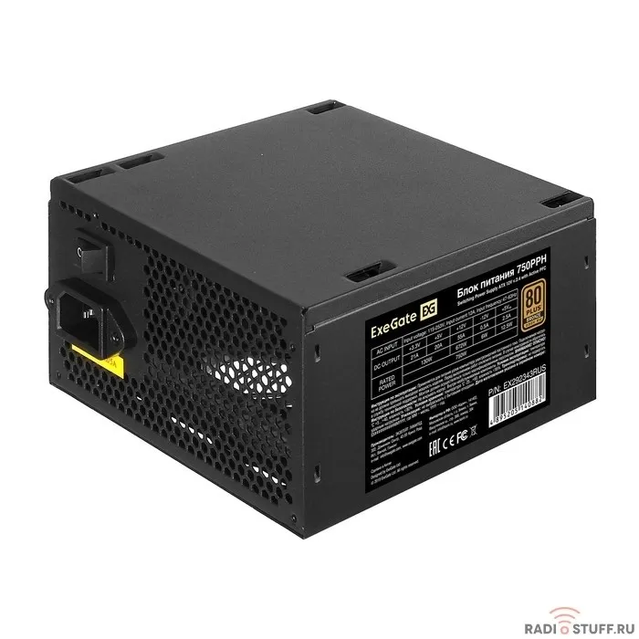 Exegate EX292343RUS-OEM Блок питания 750W ExeGate 80 PLUS® Bronze 750PPH-OEM (ATX, APFC, КПД 89% (80 PLUS Bronze), 12cm fan, 24pin, 2x(4+4)pin, 4xPCI-E, 6xSATA, 3xIDE, black, RTL)