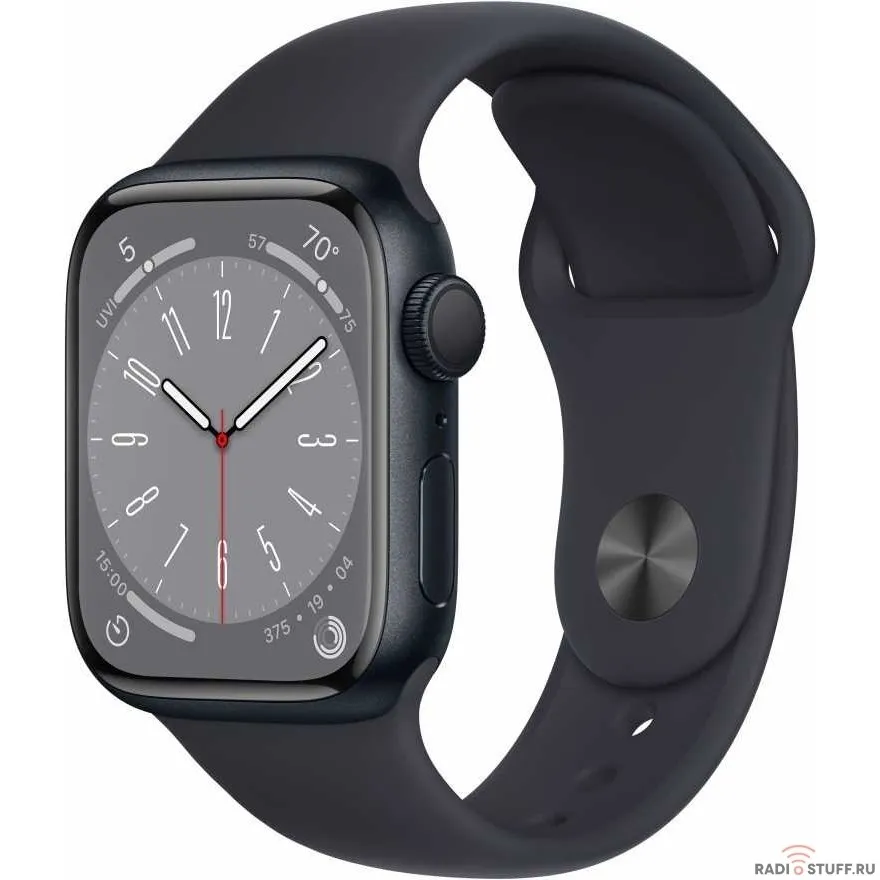Apple Watch Series 8, 41 мм, корпус из алюминия цвета «тёмная ночь», спортивный ремешок цвета «тёмная ночь», размер S/M [MNU73LL/A] (США)