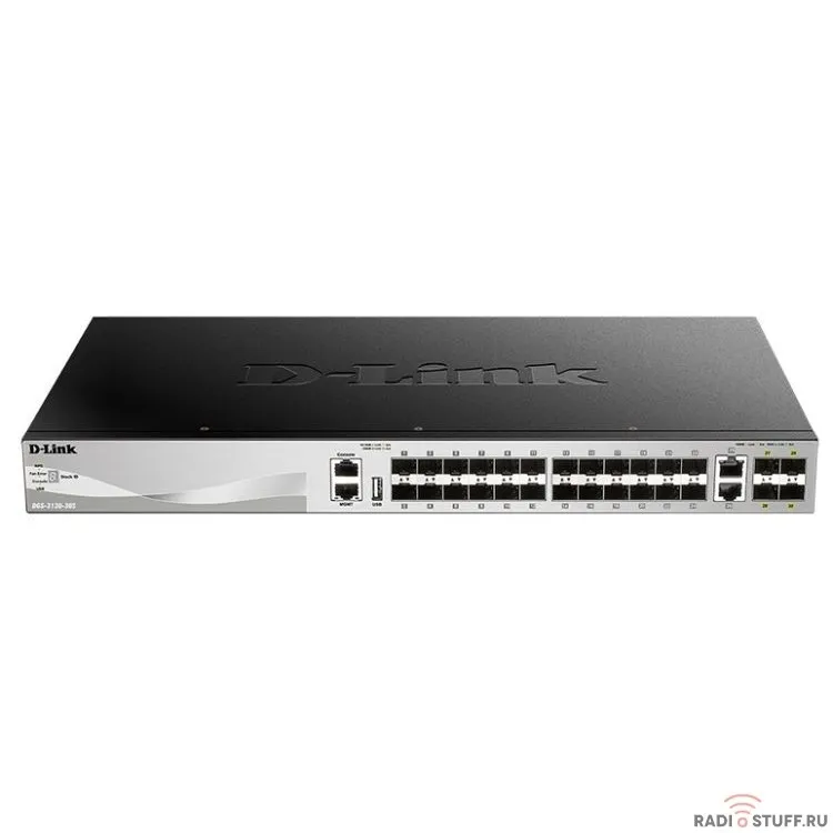D-Link DGS-3130-30S/A1A PROJ Управляемый стекируемый1 коммутатор 3 уровня с 24 портами 1000Base-X SFP, 2 портами 10GBase-T и 4 портами 10GBase-X SFP+