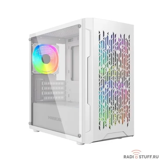 Powercase Mistral Micro D3W ARGB, Tempered Glass, 2x 140mm ARGB PWM+1x 120mm ARGB PWM, белый, mATX  (CMMDW-A3)