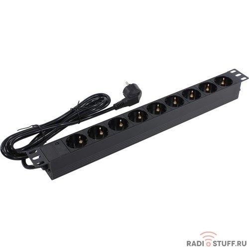 Exegate EX280850RUS Блок розеток ExeGate ServerPro PDU-19H904 Al-9S-EU2.5, 19",1U,алюм, 9Schuko, евровилка, 2.5м